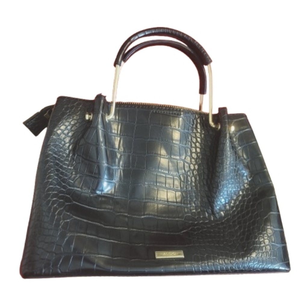Aldo Black Crocodile-Embossed Satchel - Picture 2 of 6